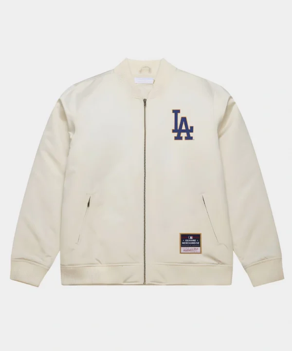 Los Angeles Dodgers Mitchell & Ness 2025 World Series Champions Satin Bomber Jacket Cream