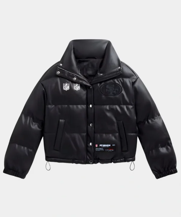 San Francisco 49ers Off Season NFL Leather Puffer Jacket Black