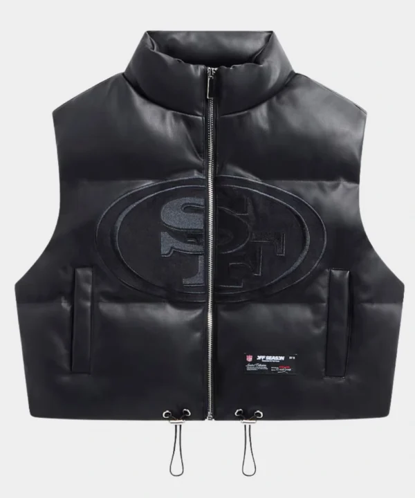 San Francisco 49ers Off Season x NFL Faux Leather Cropped Puffer Vest Black