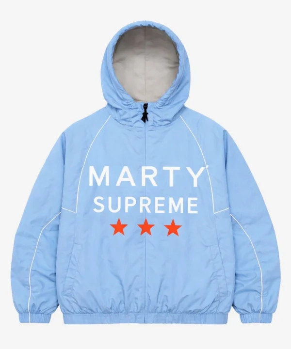 Actor Timothée Chalamet The Tonight Show Starring Jimmy Fallon 2025 Blue Marty Supreme Jacket
