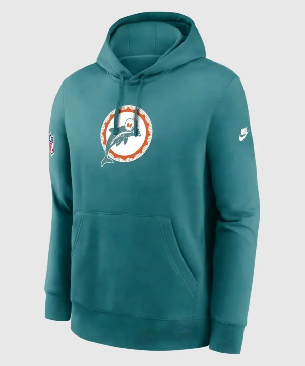 American Football Coach Mike McDaniel Nike Miami Dolphins 2025 Sideline Standard Issue Alt 2 Dri-FIT Aqua Pullover Fleece Hoodie