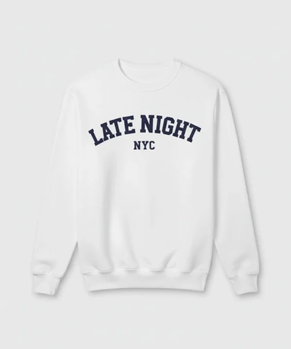 American Singer Sabrina Carpenter The Tonight Show Starring Jimmy Fallon 2025 Late Night NYC White Oversized Pullover Sweatshirt