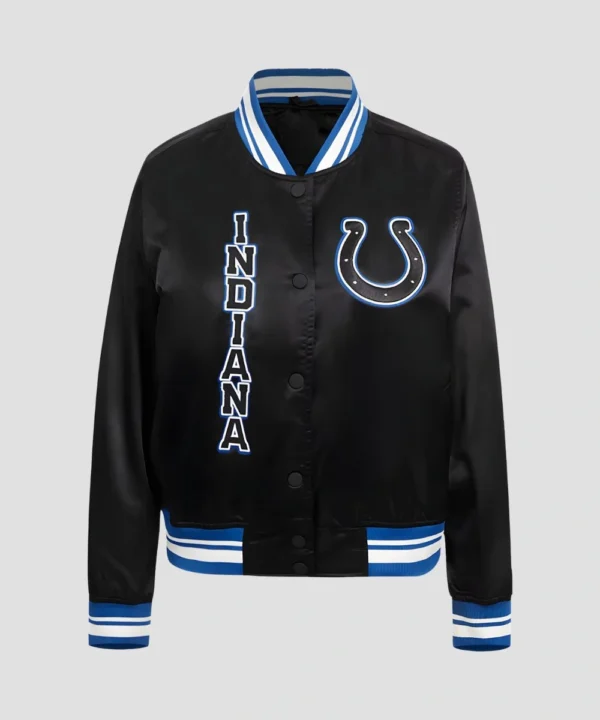 CEO Of The Indianapolis Colts 2025 Carlie Irsay-Gordon Indianapolis Colts Satin Bomber Jacket Black