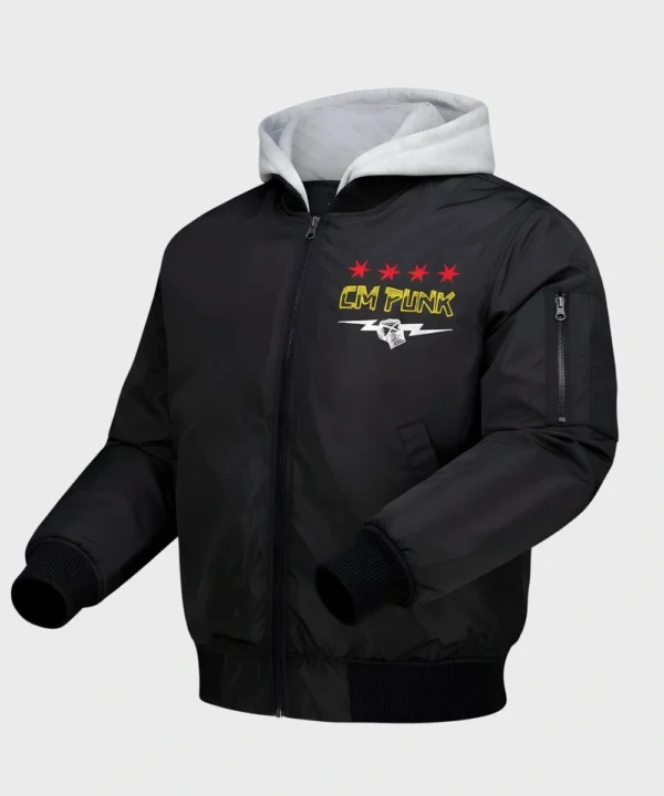 CM Punk Black Hooded Bomber Jacket