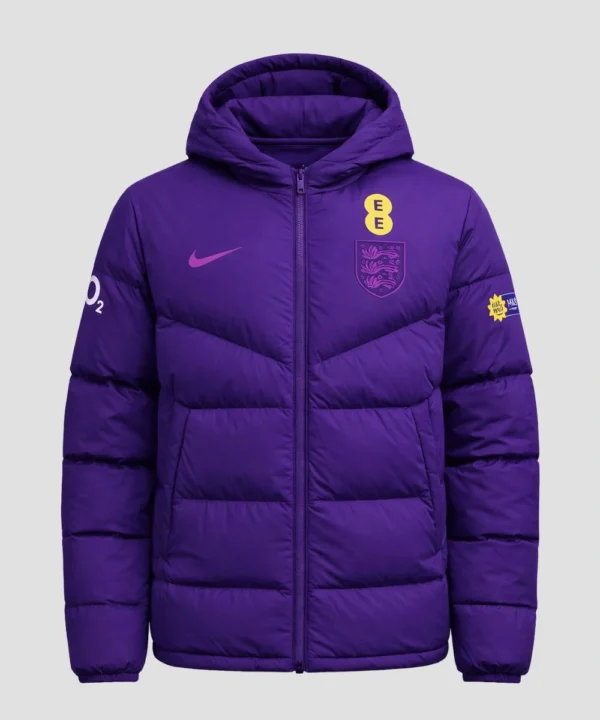 Dutch Football Manager Sarina Wiegman England Lionesses Women’s International Friendly Nike Hooded Purple Puffer Jacket