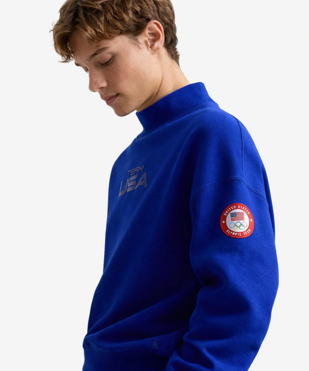 Milano Cortina 2026 Winter Olympics Men's Polo Ralph Lauren Team USA Fleece Mockneck Sweatshirt Blue