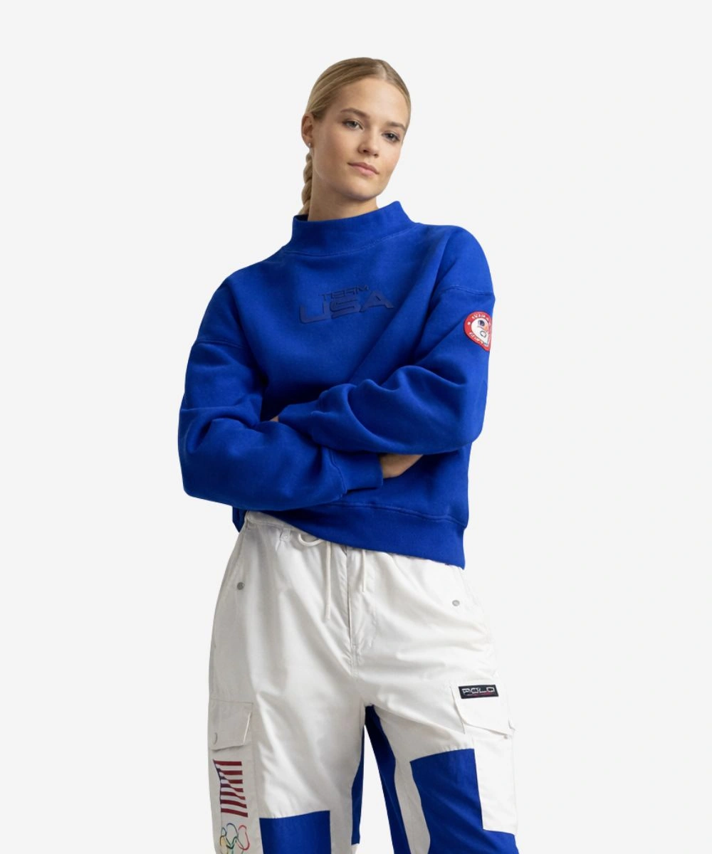 Milano Cortina 2026 Winter Olympics Women's Polo Ralph Lauren Team USA Fleece Mockneck Sweatshirt Blue