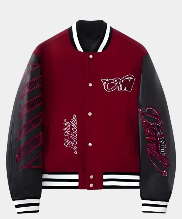 AC Milan x Off-White Ruben Loftus-Cheek Varsity Bomber Jacket Maroon & Black