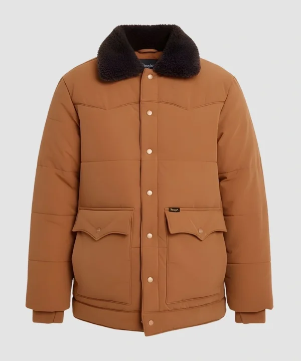 American Actor David Harbour Wrangler x Stranger Things TV Series S05 Jim Hopper Brown Shearling Collar Puffer Jacket