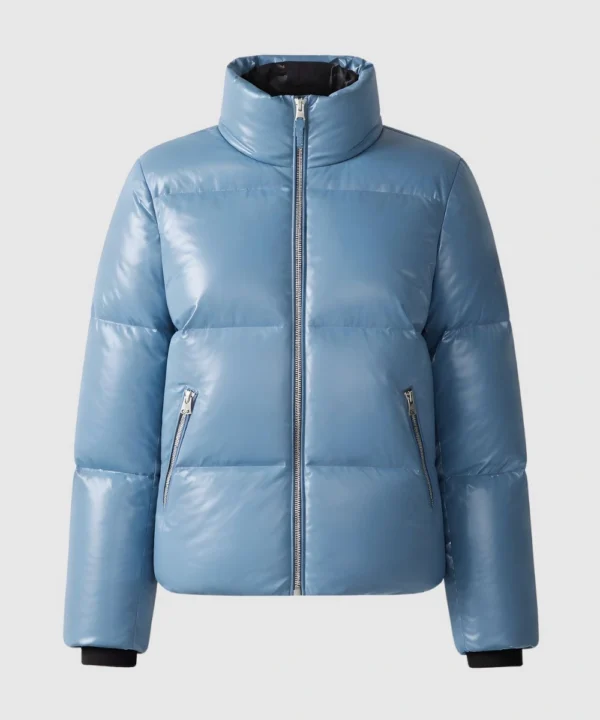 American TV show host Andy Cohen New Year's MACKAGE Kent-GLO High-Gloss Down Blue Puffer Jacket