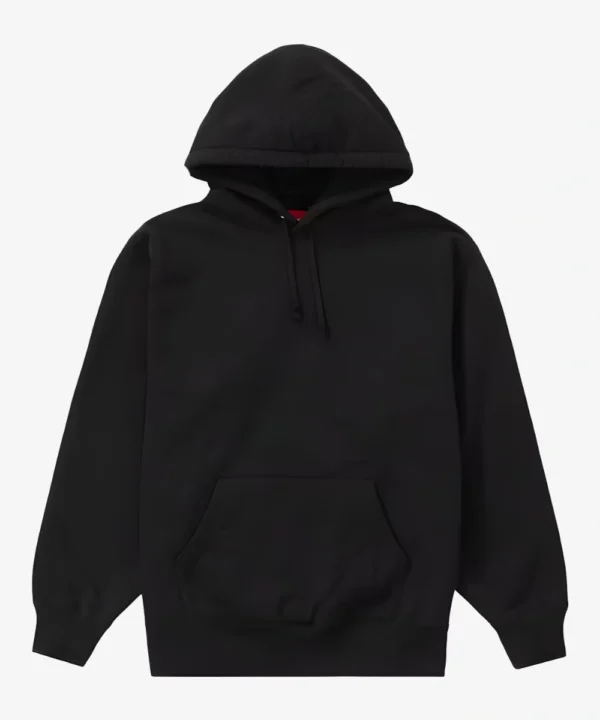 FW22 Supreme Satin Appliqué Pullover Fleece Hooded Sweatshirt Black