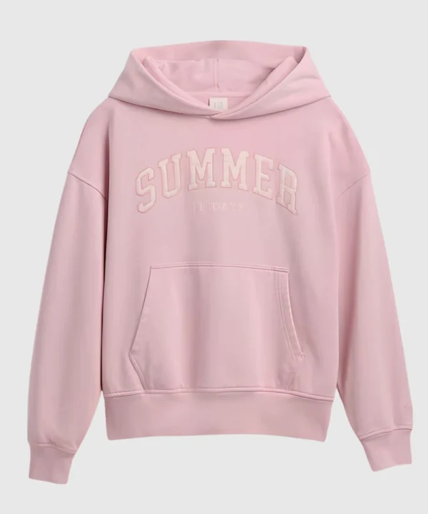 Gap Summer Fridays Pink Logo Oversized Fleece Pullover Hoodie Pink