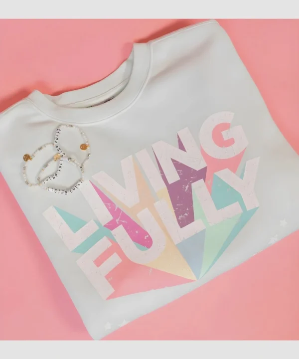 Living Fully Rainbow Cotton Candy Pullover Fleece Sweatshirt For Women's