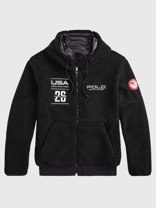 Milano Cortina Olympic Team USA Polo Ralph Lauren Pile Fleece Full-Zip Hoodie – Black