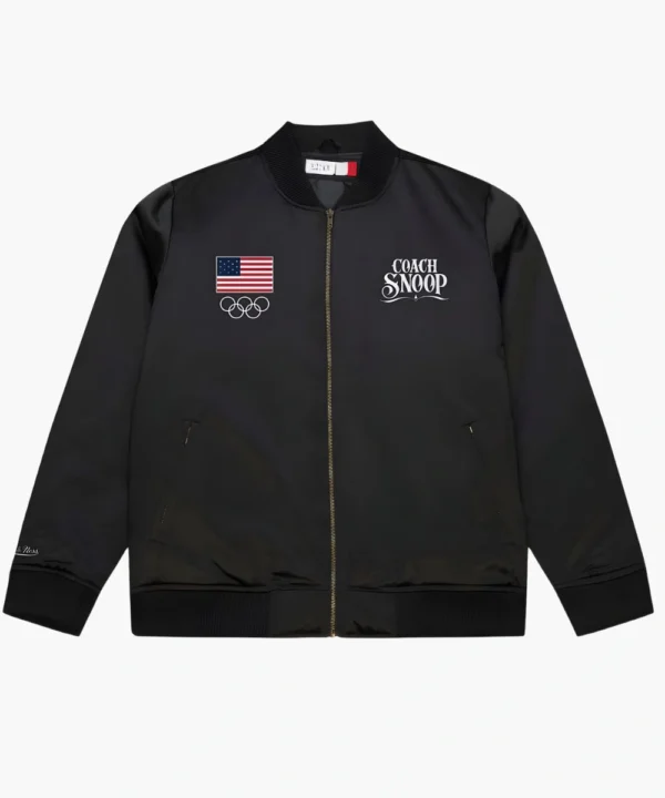 Mitchell & Ness Black Team USA Coach Snoop Satin Full-Zip Bomber Jacket