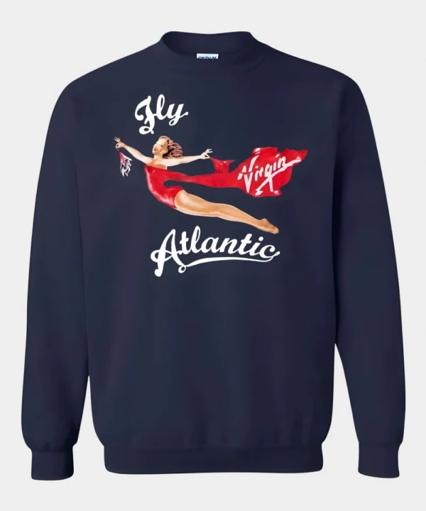 Princess Diana Fly Virgin Atlantic Navy Blue Pullover Fleece Crewneck Sweatshirt