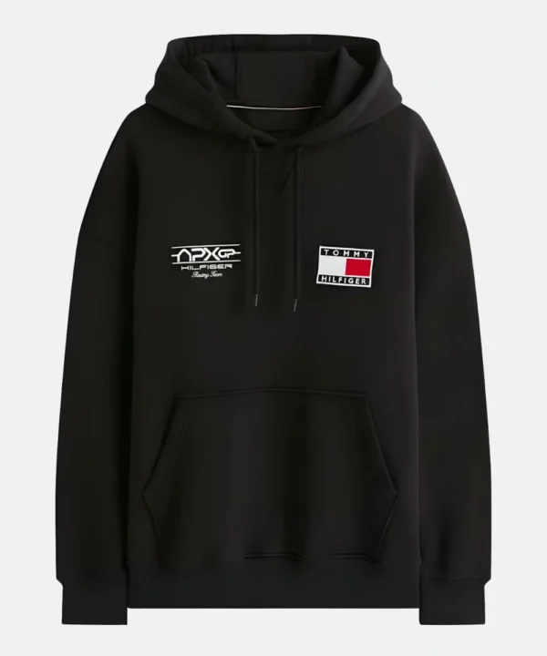 The APXGP 2026 Collection Relaxed Graphic Black Pullover Fleece Hoodie For Men's