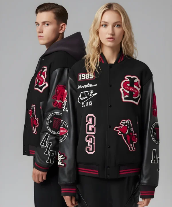 Unisex Levi’s x Jordan 2026 Wool & Leather Black Varsity Bomber Jacket