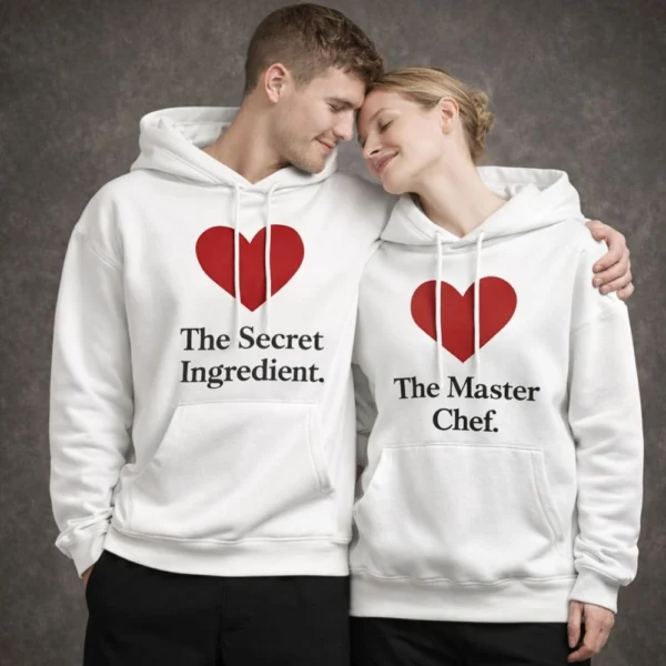 Valentine Day Custom Matching Couple White Pullover Fleece Hoodie