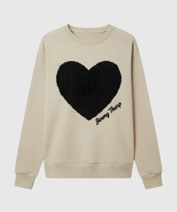 Valentine Day Special Black Front Cashmere Heart Customized Beige Sweatshirt For Women