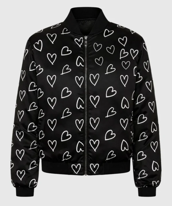 Valentine Day Special Heart-Printed Black Track Bomber Jacket For Men's