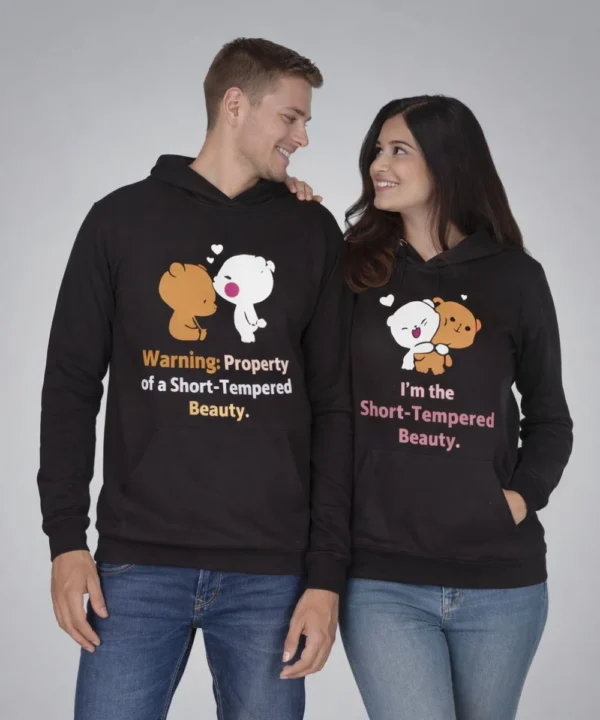Valentine Day Special Matching Couples Black Pullover Fleece Hoodie