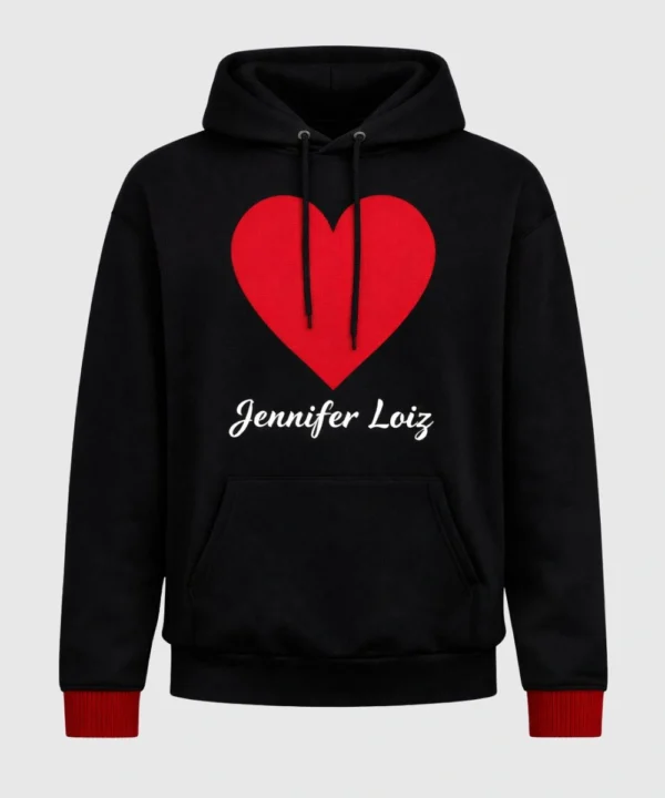 Valentine Day Special Red Heart Design Customised Name Black Pullover Fleece Hoodie