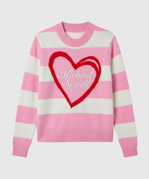 Valentine's Day Special Women's Heart Design Customised Name Pink & White Sweater
