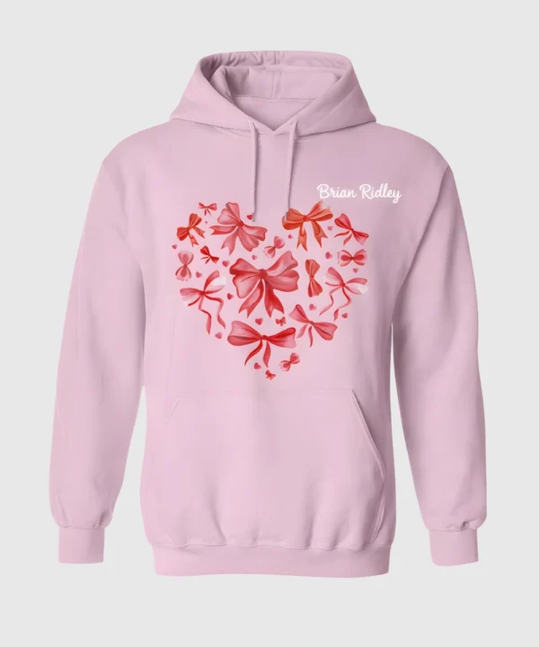 Women's Valentine Day Coquette Heart Customized Name Pink Hoodie