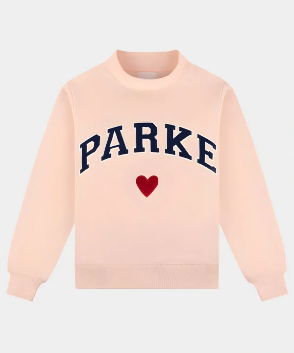 Women's Valentine’s Drop 2026 Parke Heart Varsity Mockneck Pink Pullover Sweatshirt