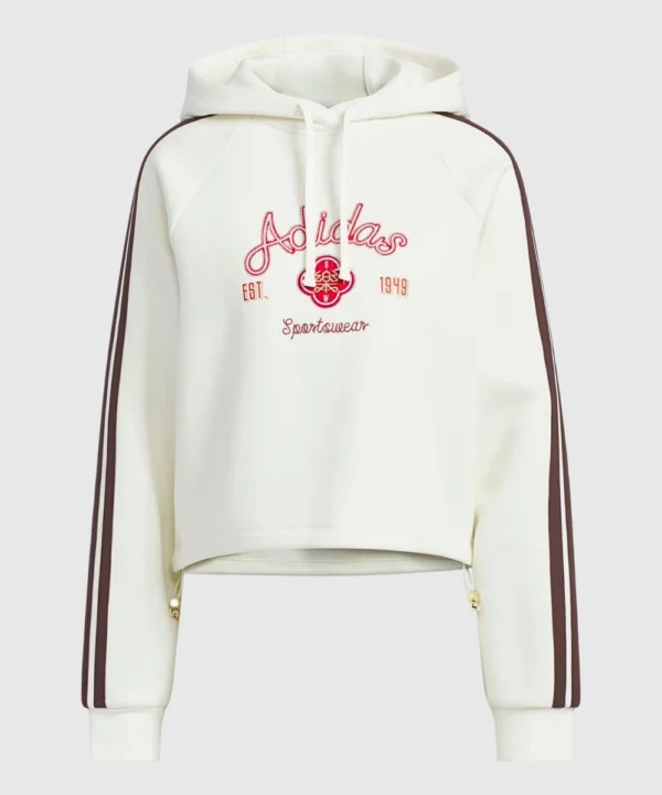 Adidas Originals Lunar New Year Oversized Pullover Hooded Off-White Sweatshirt For Women's