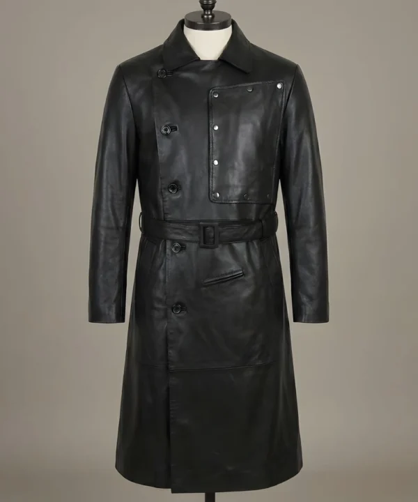 American Actor Willem Dafoe The Grand Budapest Hotel Black Leather Prada Trench Coat Jacket