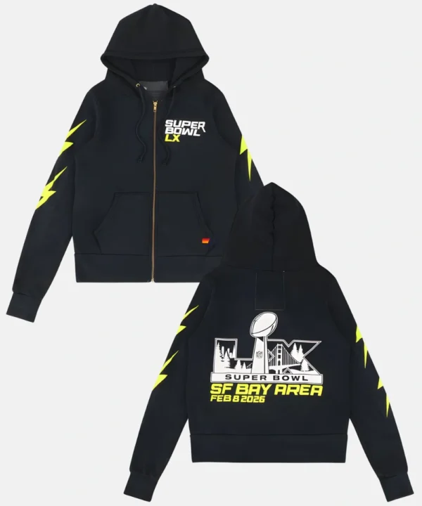 Aviator Nation x Super Bowl 2026 Black Zipper Fleece Hoodie
