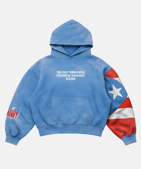 Bad Bunny 2026 The Only Thing More Powerful Than Hate Is Love Hoodie Blue