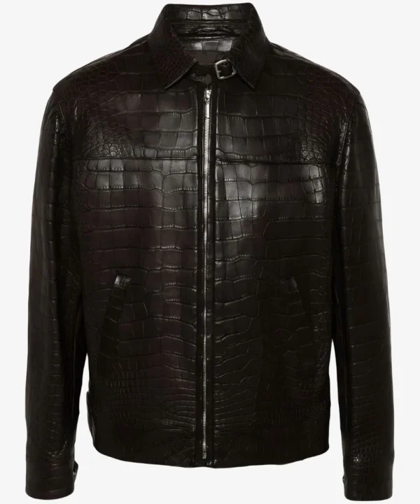 Brioni Embossed Brown Leather Jacket