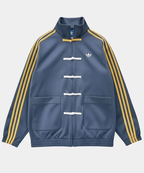 Men's 2026 Adidas Chinese New Year Blue Jacket With Yellow Stripes