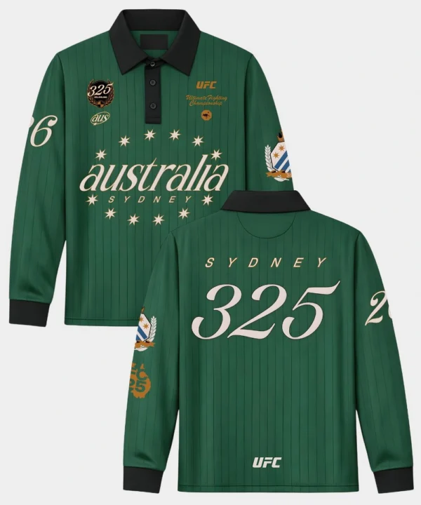 Men's 2026 Green & Black UFC 325 Rugby Polo Pullover Fleece Jersey