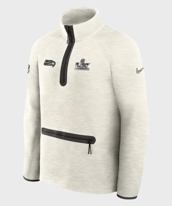 Men's Nike Heather Grey Seattle Seahawks Super Bowl LX Opening Night Tech Fleece Half-Zip Jacket 