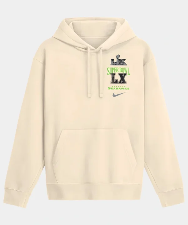 Men's Seattle Seahawks Nike Natural Super Bowl LX Champions Long Ball Club Fleece Hoodie Cream