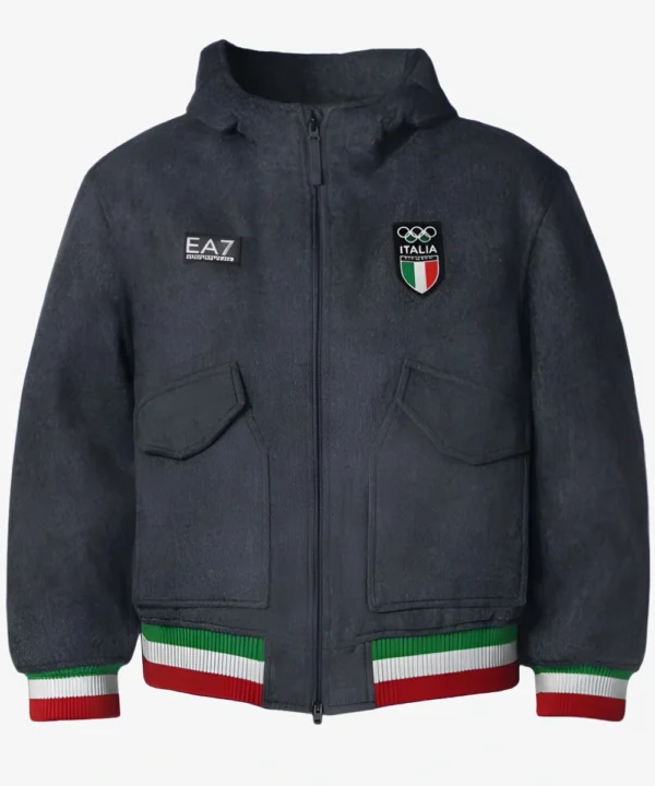 Milano Cortina 2026 Winter Olympics Team Italy Opening Ceremony EA7 Emporio Armani Bomber Jacket Grey