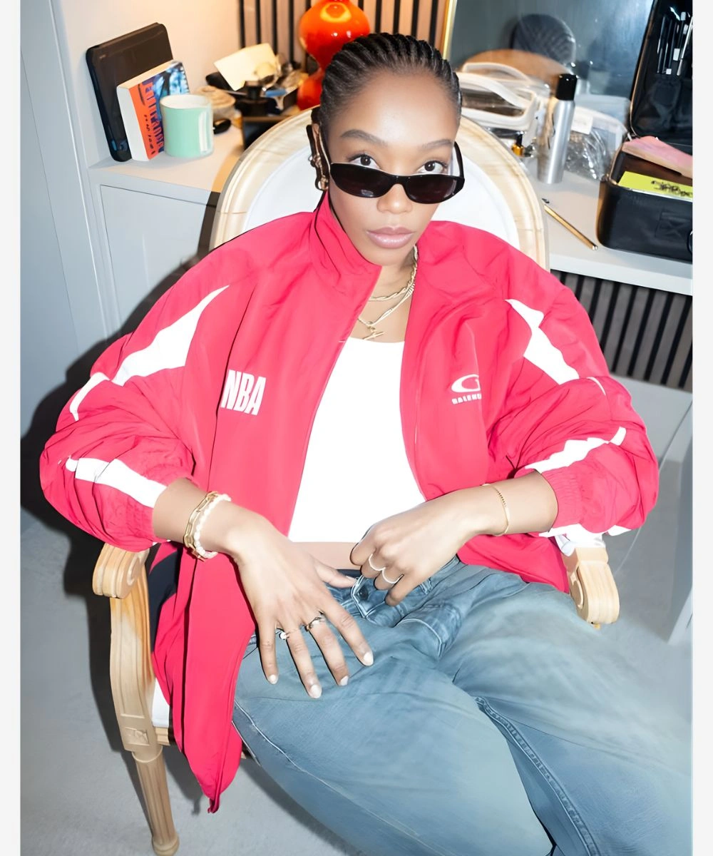 NBA London Game Naomi Ackie Red Jacket