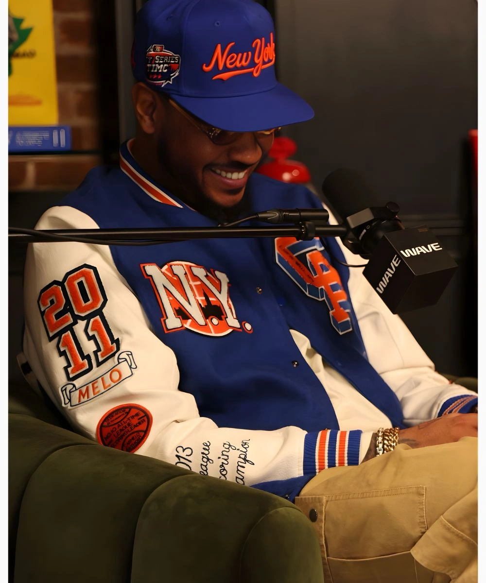 New York City 2026 Carmelo Blue & White Letterman Varsity Jacket