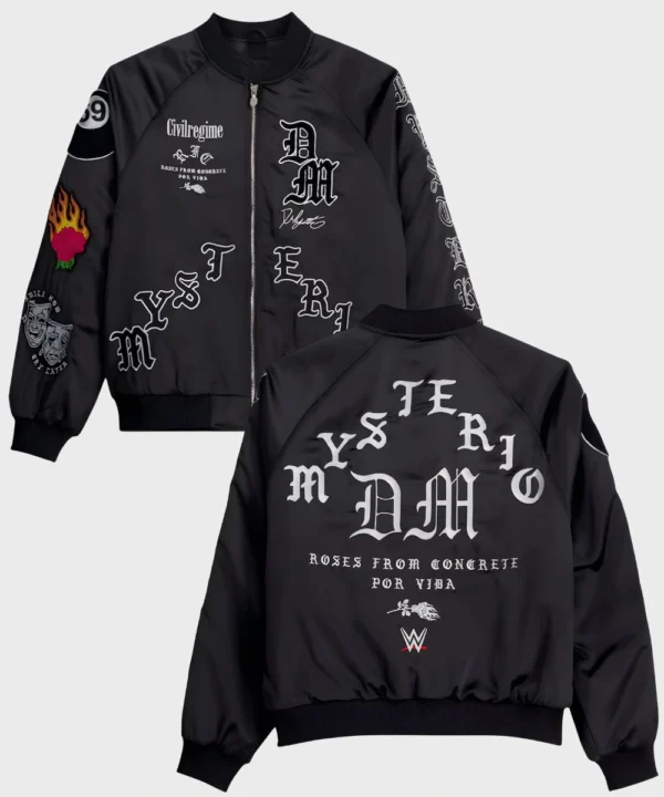 Professional Wrestler Liv Morgan Royal Rumble Kickoff Black Dominik Mysterio Civil Regime Satin Full-Zip Bomber Jacket