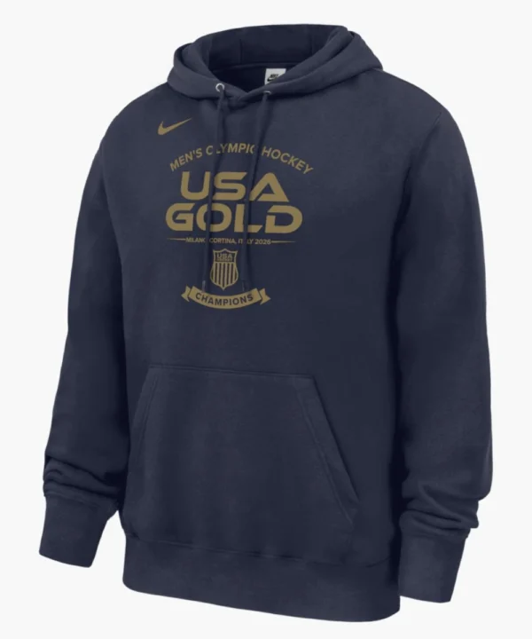 USA Hockey Nike 2026 Winter Olympics Gold Medal Roster Club Fleece Navy Blue Hoodie For Men's