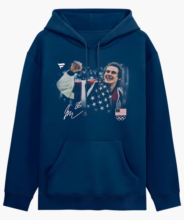 Jack Hughes US Olympic Hockey Medal Moment Flag Hoodie