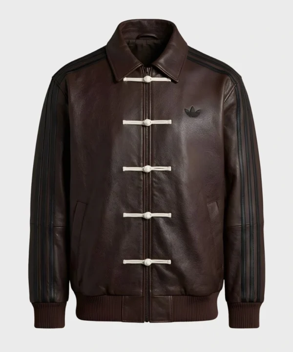 Men's Adidas Tang Chinese New Year Leather Jacket Dark Brown