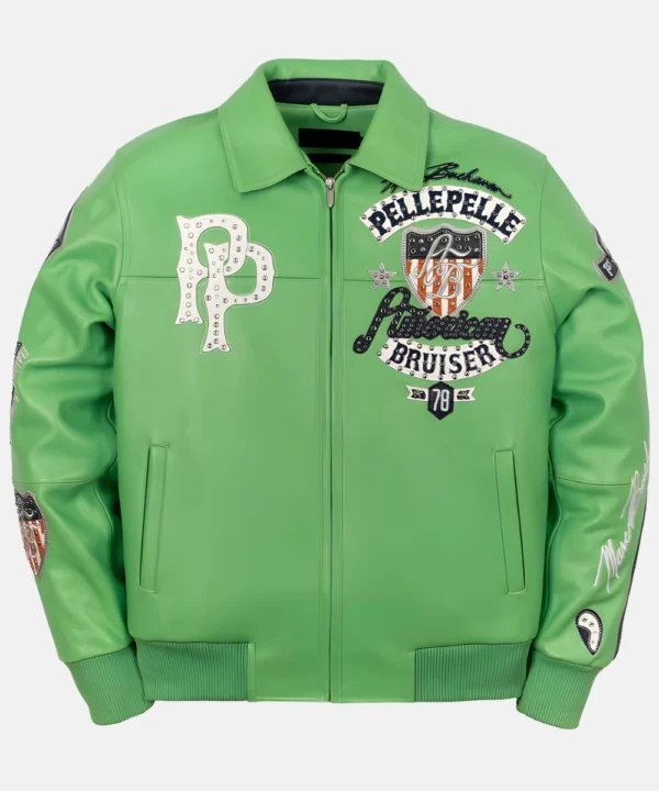 Men's Pelle Pelle American Bruiser Plush Leather Bomber Jacket Green