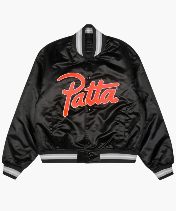 Patta x Nike Hyper Crimson Anniversary Edition Black & Orange Satin Bomber Jacket