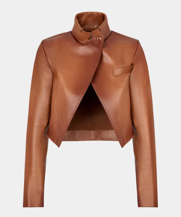 Women's Classic Style Brown Cropped Leather Jacket