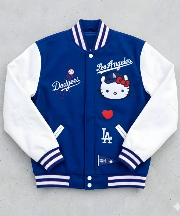 Women's Hello Kitty X MLB Los Angeles Dodgers Blue & White Varsity Jacket